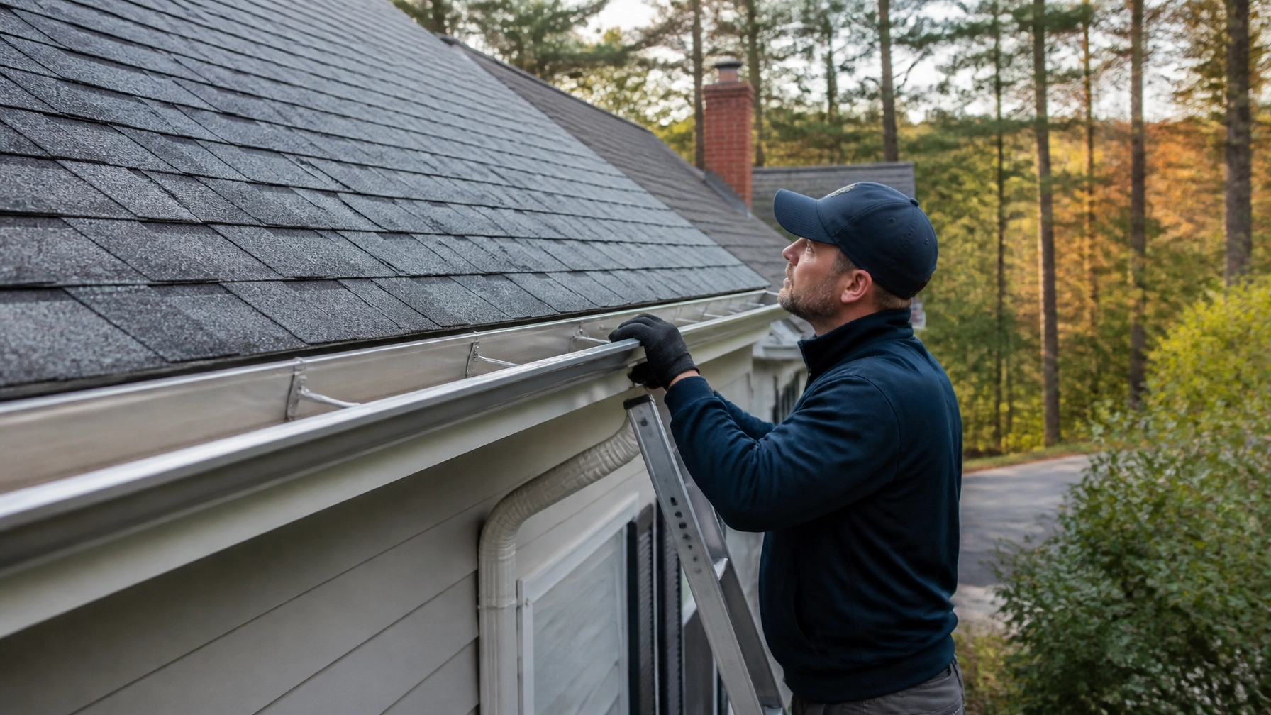 New England roof and gutter category visual for residential roof cleaning in Massachusetts