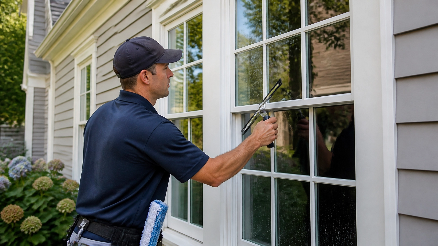 Professional detailing divided-light windows on a New England home