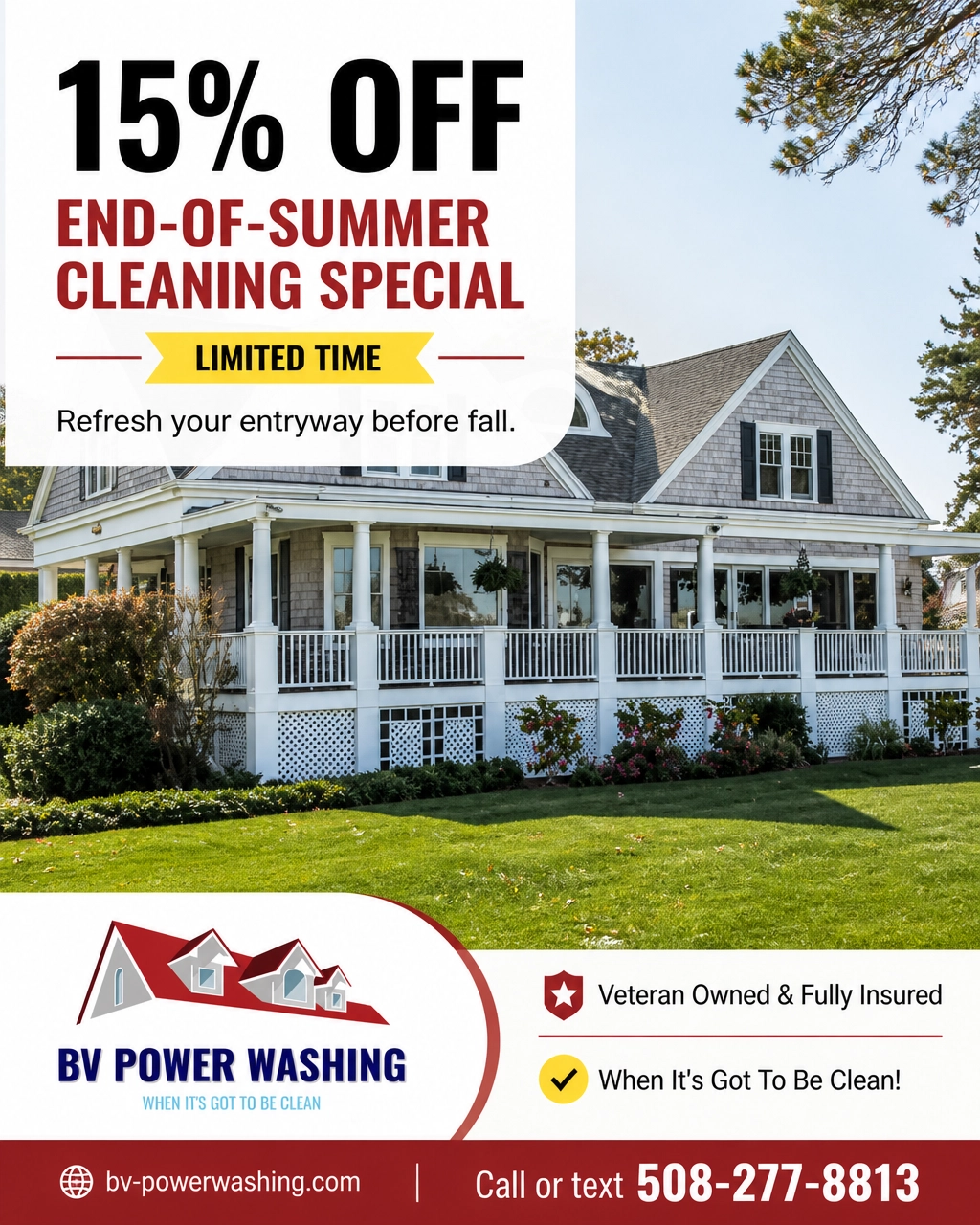 End-of-summer cleaning special graphic for porches, walkways, and concrete